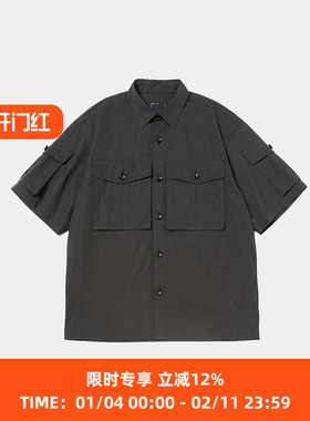 meanswhile Trinity Chambray Safari 机能性面料军事风短袖衬衫