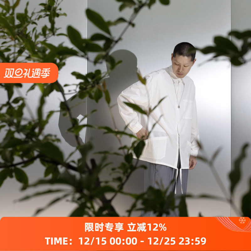 现货宽松抽绳大口袋长袖衬衫