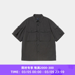 meanswhile Trinity Chambray Safari 机能性面料军事风短袖衬衫