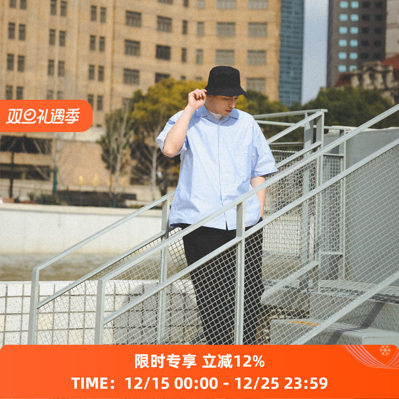 PRIMEE宽松工装短袖翻领衬衫