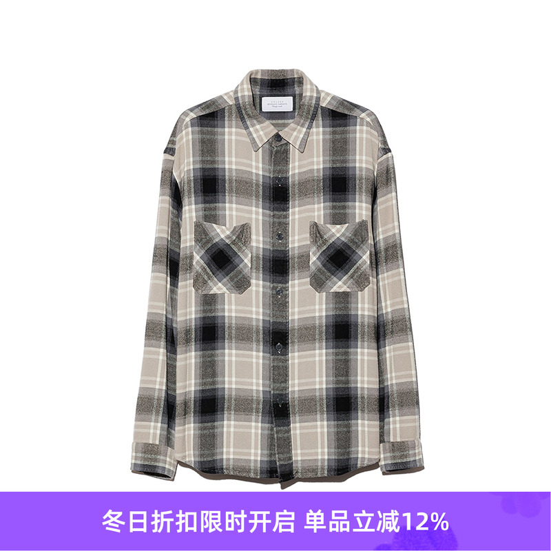 UNUSED复古格子口袋长袖衬衫