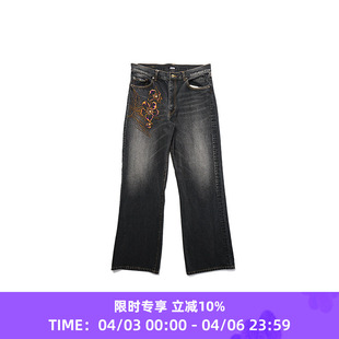 手工刺绣牛仔阔腿裤 KHOKI pant denim Embroidered design