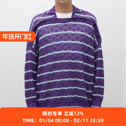 DAIRIKU "Alain" Marine Knit 海浪风翻领镂空套头长袖针织衫