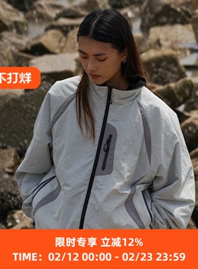 WHEELS and WIND 男女款 复古拼色双面穿抓绒棉服外套