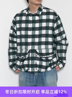 UNUSED Gingham checked jacket 超长棉编织立体口袋格子夹克外套