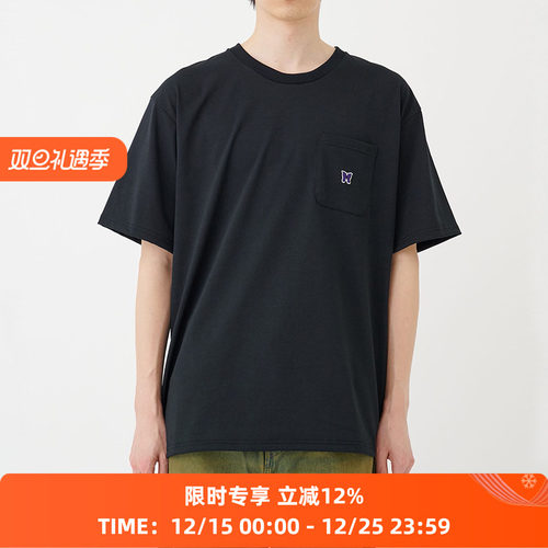 Needles S/S Crew Neck Tee Poly Jersey 蝴蝶刺绣圆领口袋T恤