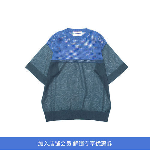 F/CE SHEER AND MESH KNIT 超轻量和纸混纺网眼圆领短袖T恤