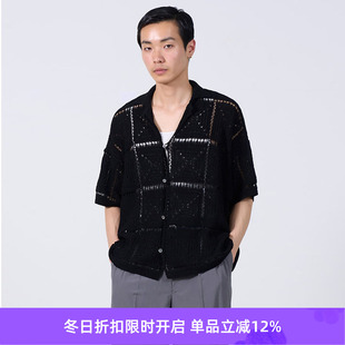 CROCHET 衬衫 KNIT 格子纹理针织短袖 SHIRT YOKE
