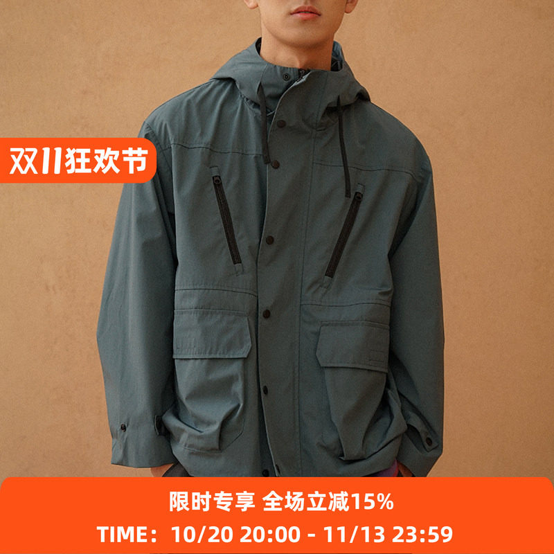 PRIMEE 机能性吸湿排汗休闲廓形连帽冲锋衣拉链夹克外套