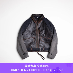 jacket KHOKI leather effect 复古拼接皮衣 Vintage