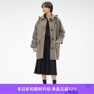 女式 MHL MELTON WOOL 连帽羊毛大衣 BASIC