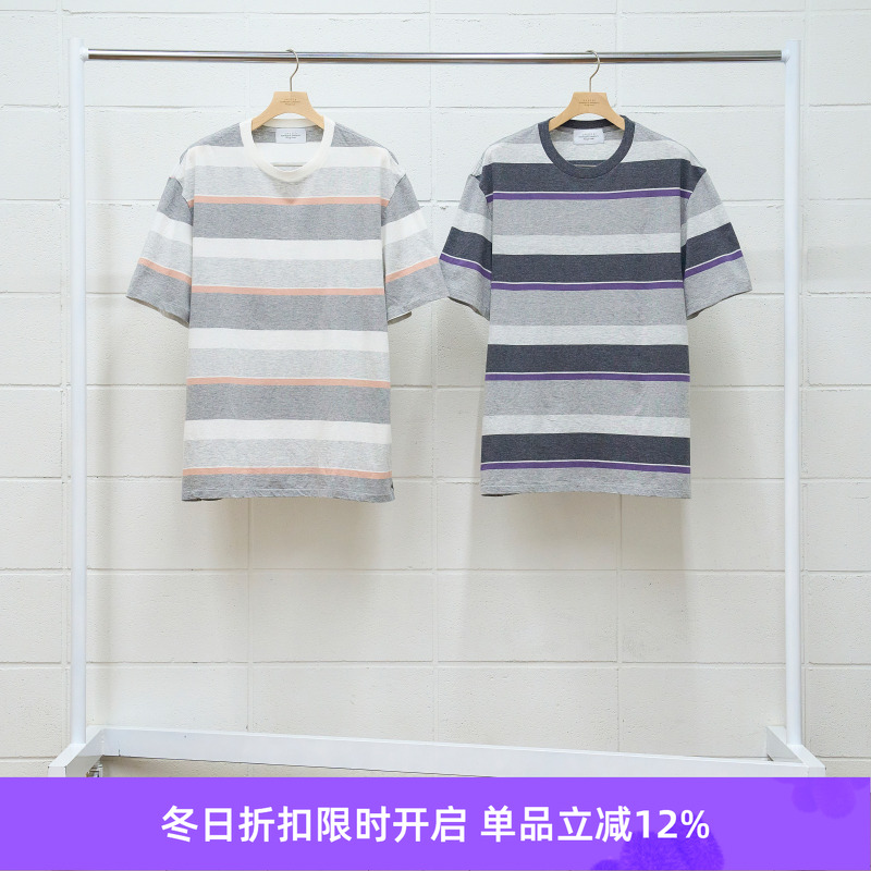 UNUSED条纹短袖圆领T恤