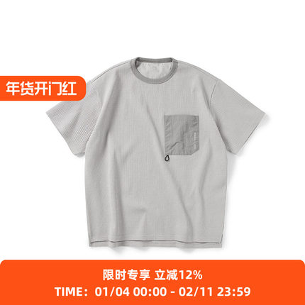 WHEELS and WIND 男式SOLOTEX华夫格机能性宽松口袋圆领短袖T恤