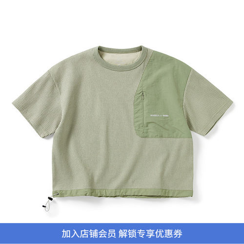 WHEELS and WIND 女式SOLOTEX华夫格短款宽松机能性圆领短袖T恤