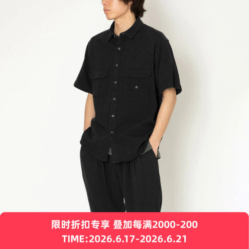 hobo天然染色亚麻混纺短袖衬衫