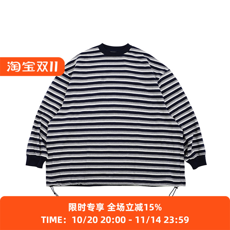 is-ness BALLOON STRIPES 天竺棉条纹宽松廓形长袖气球T恤