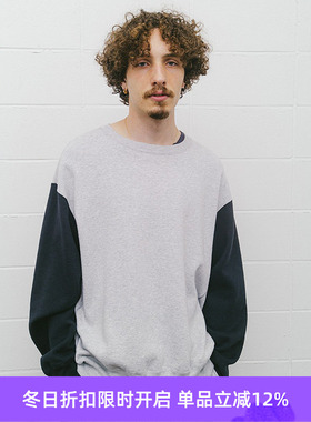 UNUSED NO.78 复古水洗拼色圆领卫衣 套头撞色卫衣 日本制