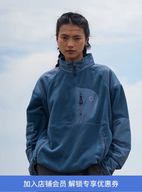WHEELS and WIND 男女款 保暖摇粒绒半拉链套头衫卫衣
