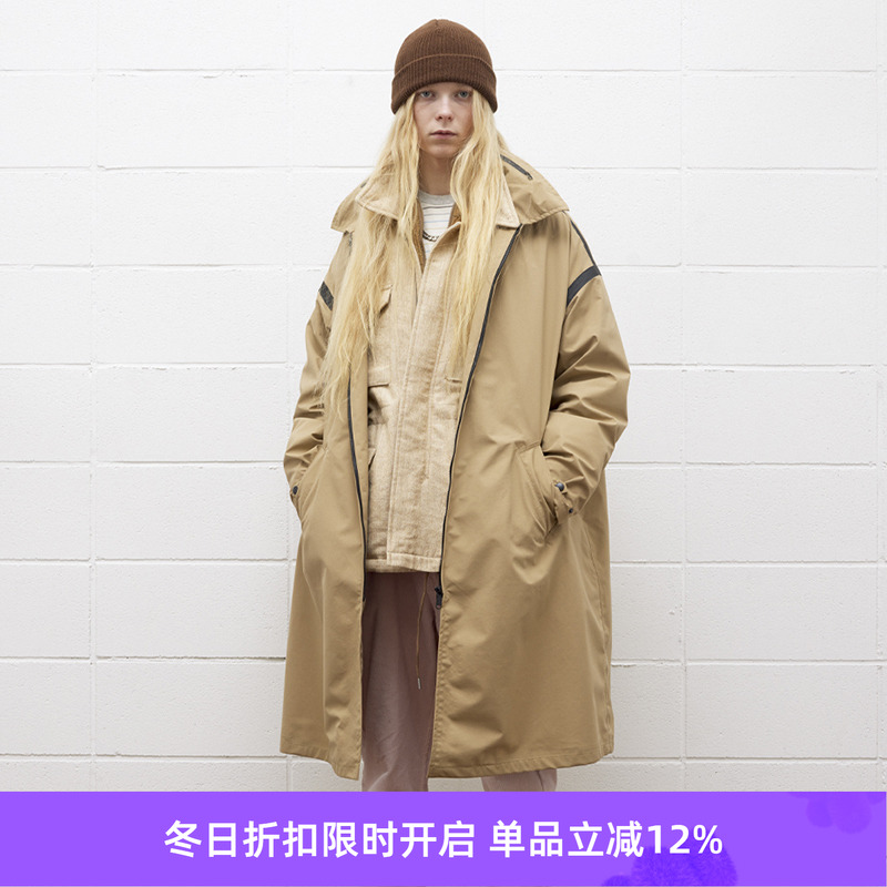 UNUSED中长款连帽风衣外套