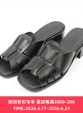 HEREU Ancora Squared Heeled Slide 女士粗跟方头拖鞋 高跟凉鞋