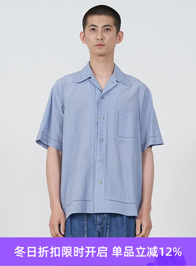 YOKE EMBROIDAREY OPEN COLLAR SHIRT 有机棉丝混纺休闲短袖衬衫