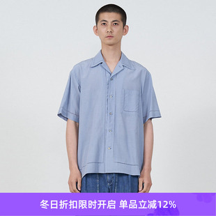 COLLAR OPEN SHIRT 有机棉丝混纺休闲短袖 YOKE 衬衫 EMBROIDAREY