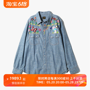 Western Shirt Cotton Needles Chambray 印第安刺绣西部牛仔衬衫