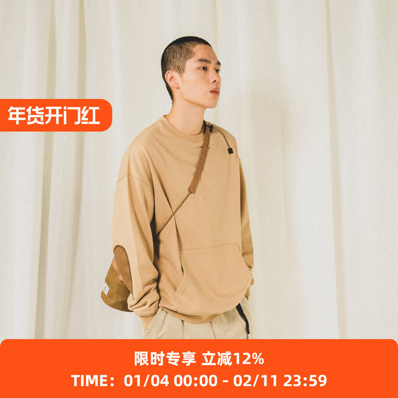 PRIMEE ELBOW PATCHED CREW NECK SWEAT 工事风圆领套头卫衣,男装,卫衣,淘宝优惠券,粉丝福利购,淘宝优惠卷