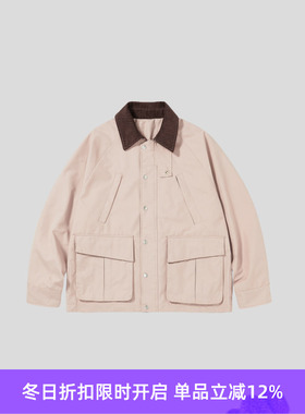 PRIMEE 翻领猎装夹克 宽松休闲拼接拉链外套