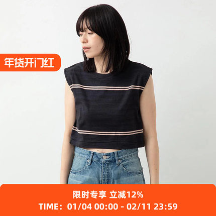 blurhms C/NAPP Border Square P/O 女装水洗绒棉无袖条纹T恤