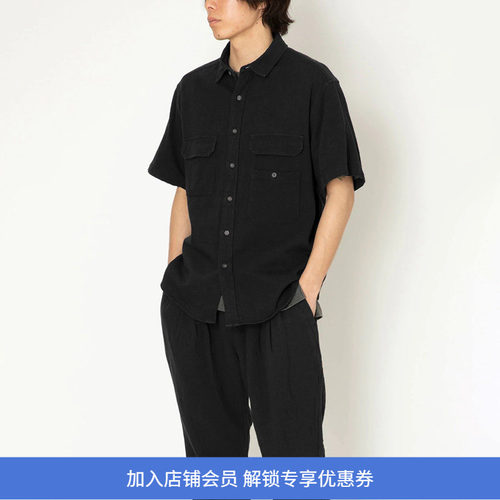 hobo天然染色亚麻混纺短袖衬衫