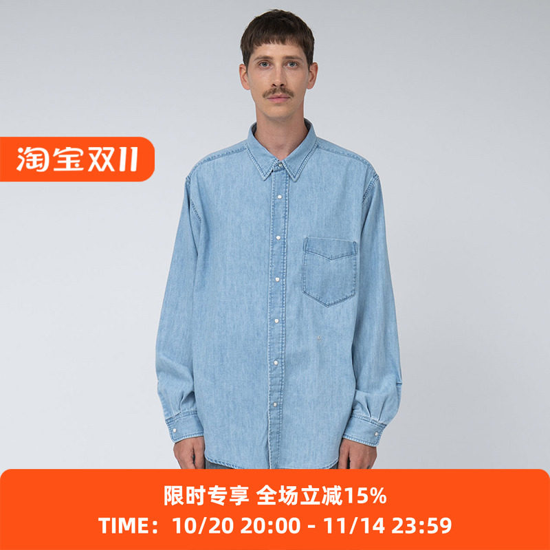 nanamica Regular Collar 男女中性款复古水洗牛仔长袖衬衫