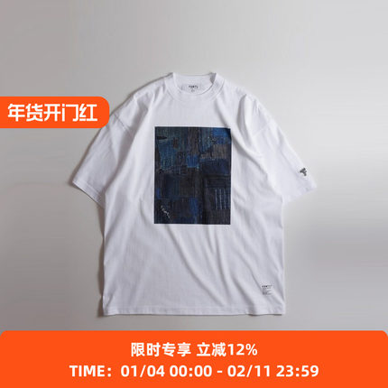 FDMTL PRINTED BORO TEE 拼接印花短袖圆领T恤