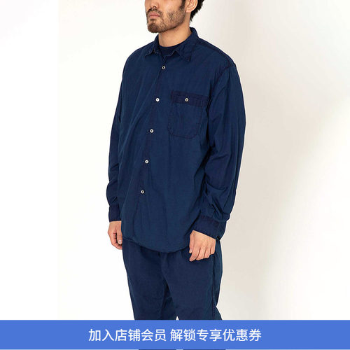 日本蓝染工装长袖衬衫