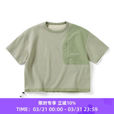 WHEELS and WIND 女式SOLOTEX华夫格短款宽松机能性圆领短袖T恤