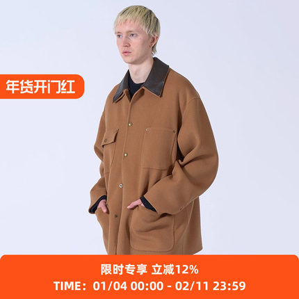 YOKE River Melton Coverall Jacket 皮领羊绒羊毛混纺大衣外套