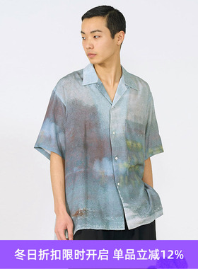 YOKE LANDSCAPE PRINTED OPEN COLLAR艺术家合作系列天丝短袖衬衫