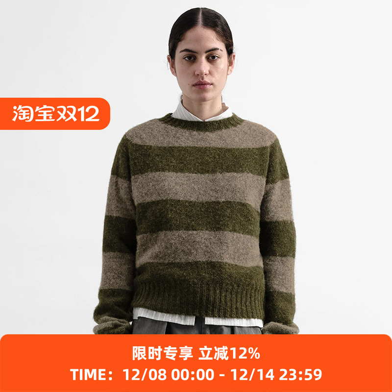 YMC JETS STRIPE KNIT 英国羊羔毛女装圆领条纹毛衣