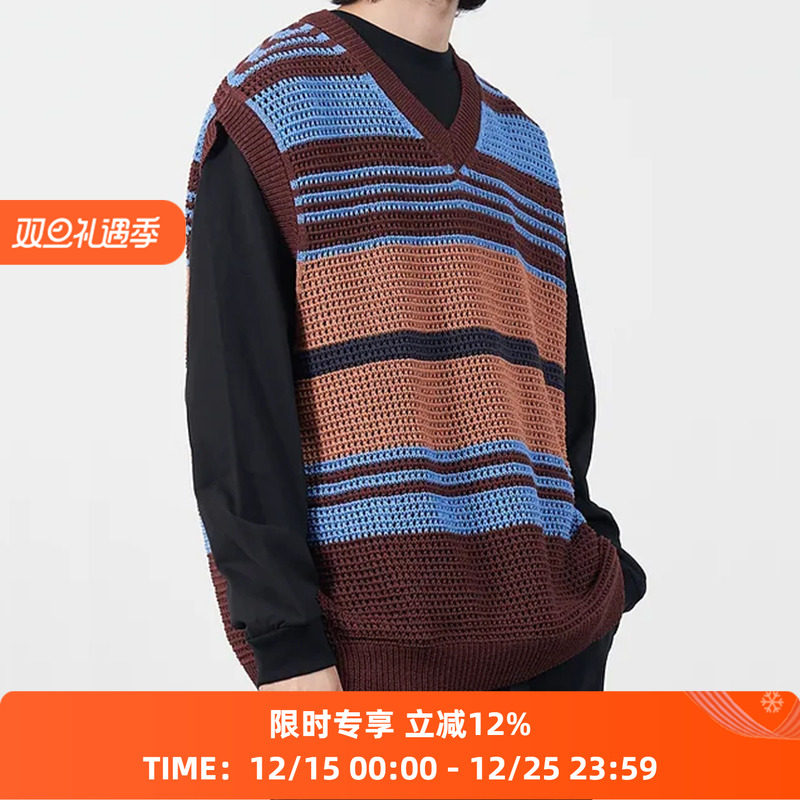 YOKEV领棉针织条纹背心