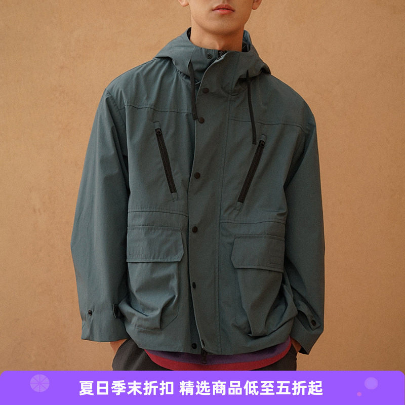 PRIMEE 机能性吸湿排汗休闲廓形连帽冲锋衣拉链夹克外套