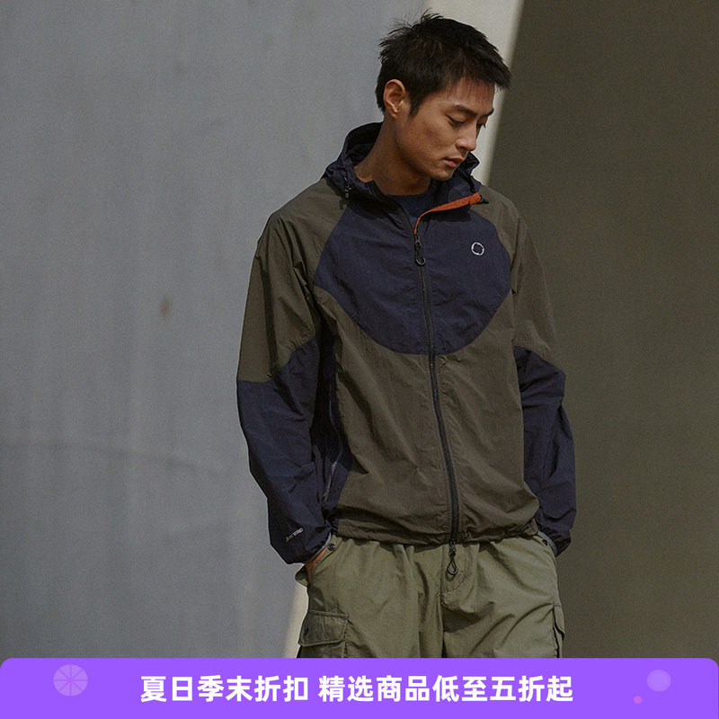 WHEELS and WIND 男女款连帽拼色拉链运动夹克外套