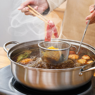 家用厨房201不锈钢火锅漏勺食品级过滤网防烫捞网可挂设计