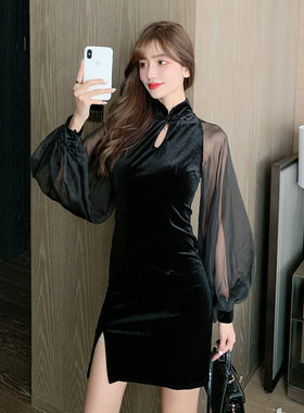 辣妹风胖mm改良旗袍裙性感晚礼服