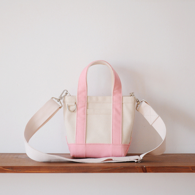 Fayestudio 迷你硬挺帆布迷你斜跨托特包 粉色轻便mini单肩手机包