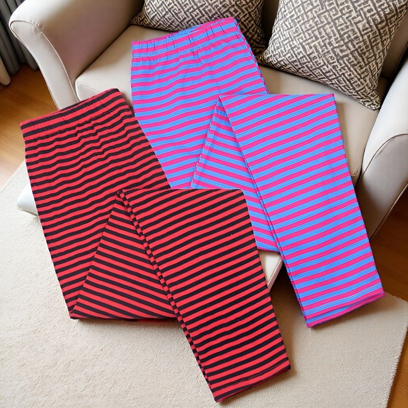 女士秋裤条纹单件薄款保暖裤高腰衬裤宽松棉毛长裤莱卡春秋棉线裤