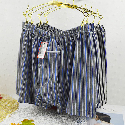 老年人男士内裤防盗内裤中腰平角大裤衩子莱卡棉条纹拉链短裤带兜