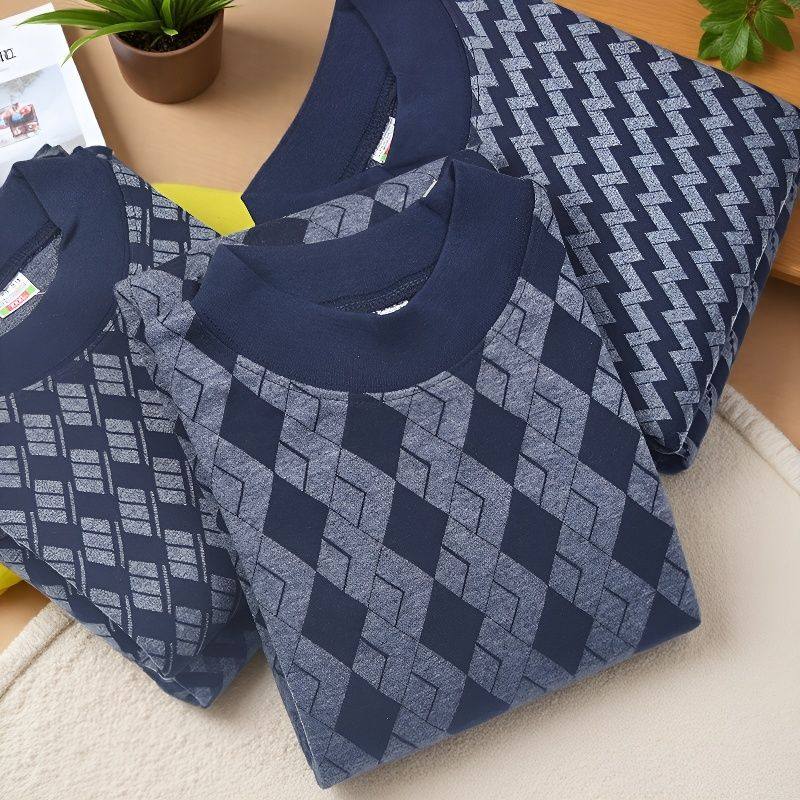 中老年纯棉提花单件秋衣男士内穿打底上衣保暖内衣秋冬季全棉毛衫