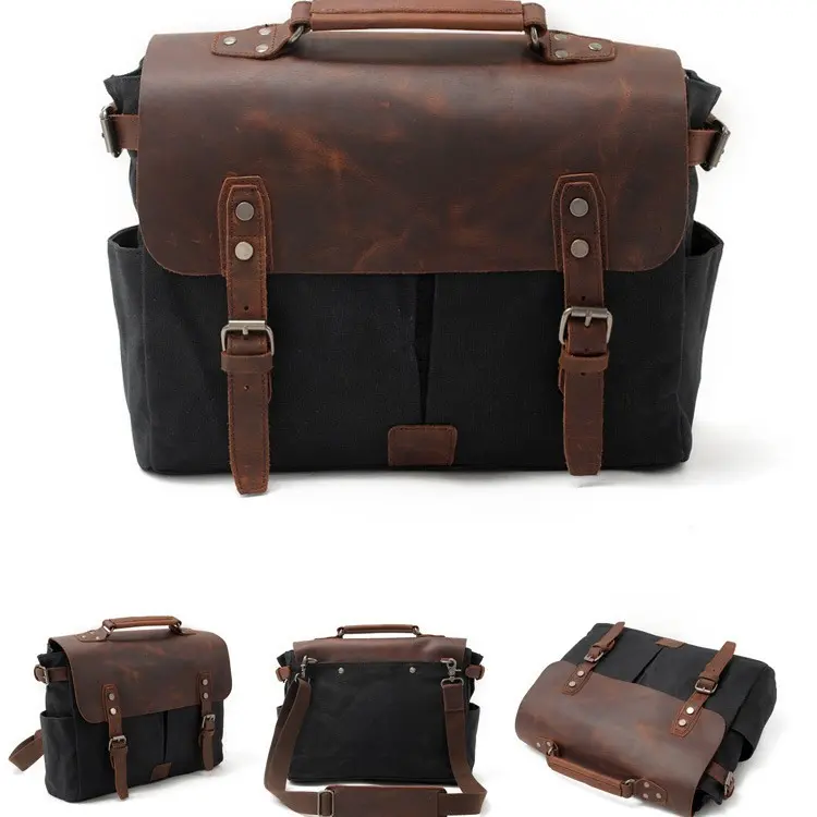 复古摩托车油蜡帆布手提包欧美国外热销男包单肩斜挎手提包黑色