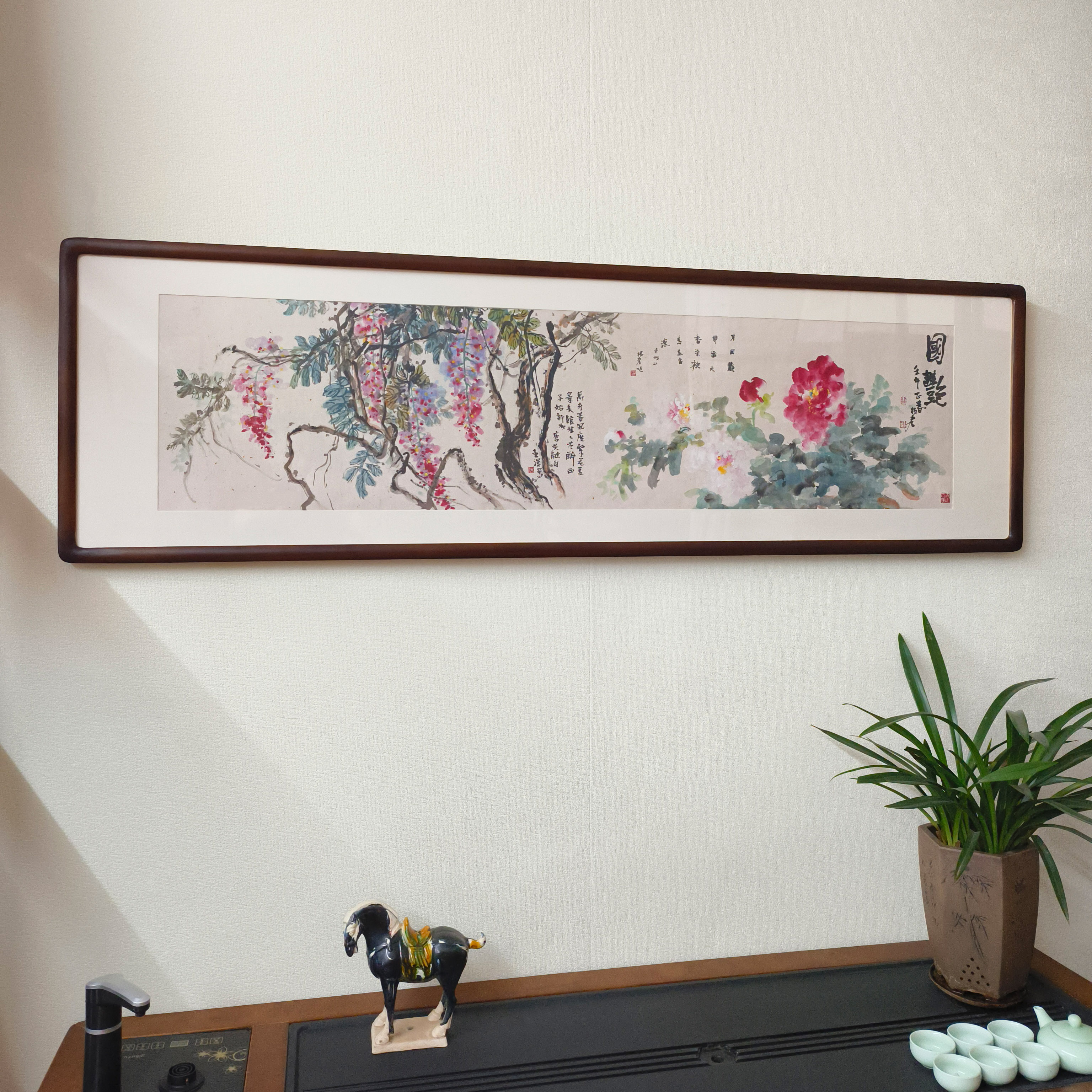 新中式紫藤牡丹水墨国画