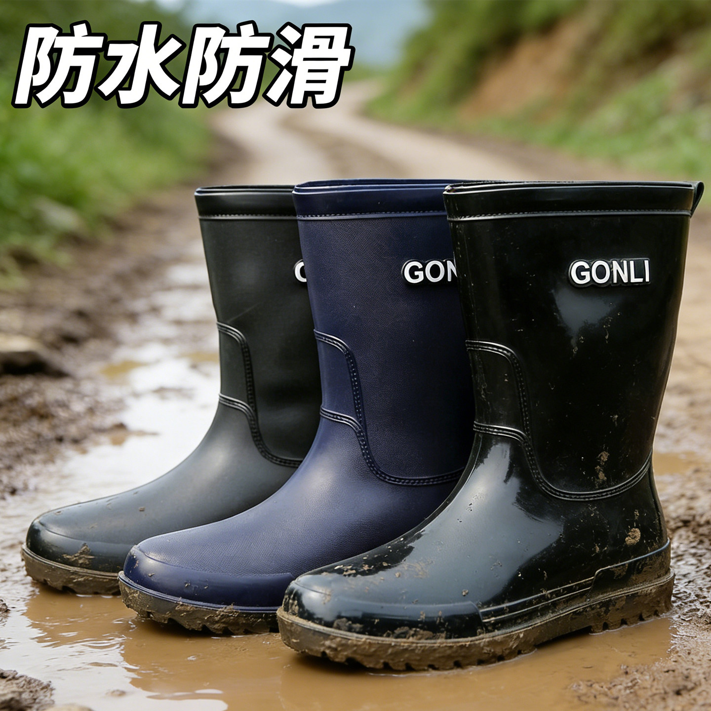 水鞋男款钓鱼防水雨靴时尚中筒雨鞋防滑户外骑手厨房工地胶鞋